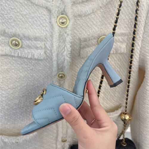 High Quality Luxury Gucci GG Buckle High Heel Slippers – Style 38963 product detail