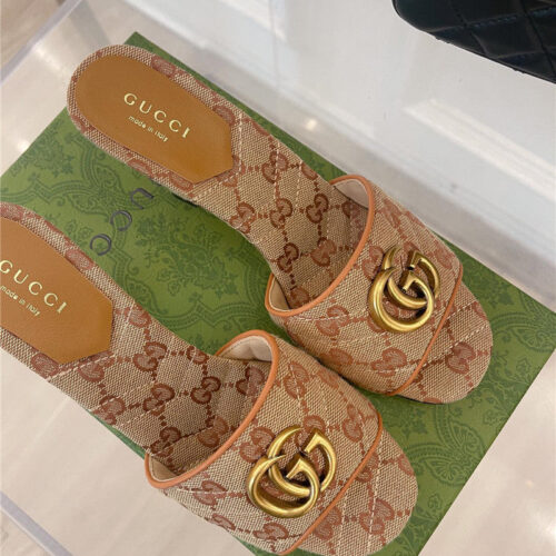 High Quality Luxury Gucci GG Buckle High Heel Slippers – Style 12979 product detail