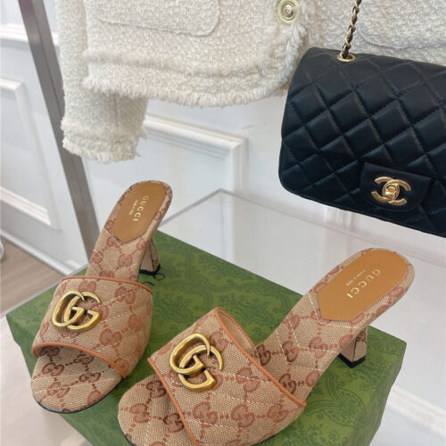 High Quality Luxury Gucci GG Buckle High Heel Slippers – Style 12979 alternate view