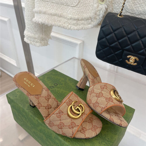High Quality Luxury Gucci GG Buckle High Heel Slippers – Style 12979