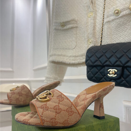 High Quality Luxury Gucci GG Buckle High Heel Slippers – Style 12979 product detail