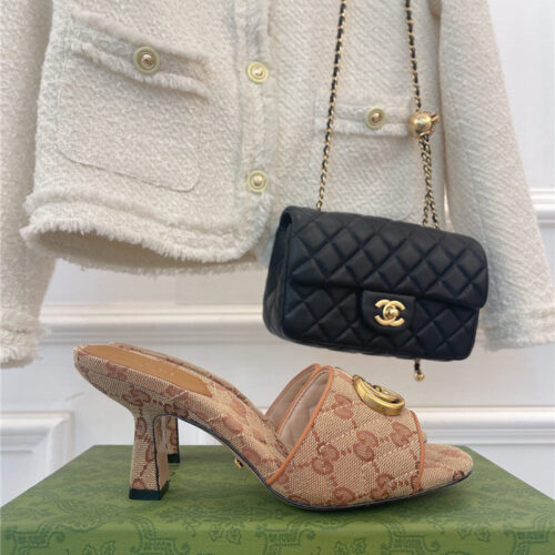 High Quality Luxury Gucci GG Buckle High Heel Slippers – Style 12979 product detail