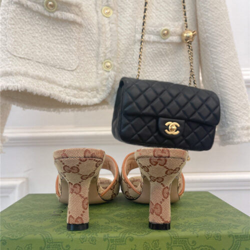 High Quality Luxury Gucci GG Buckle High Heel Slippers – Style 12979 product detail