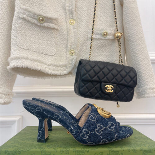 High Quality Luxury Gucci GG Buckle High Heel Slippers product detail