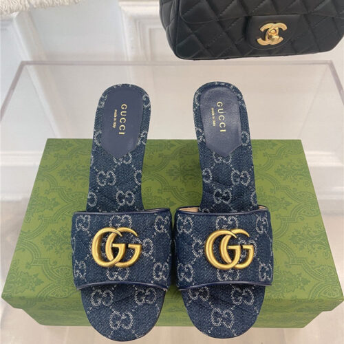 High Quality Luxury Gucci GG Buckle High Heel Slippers alternate view