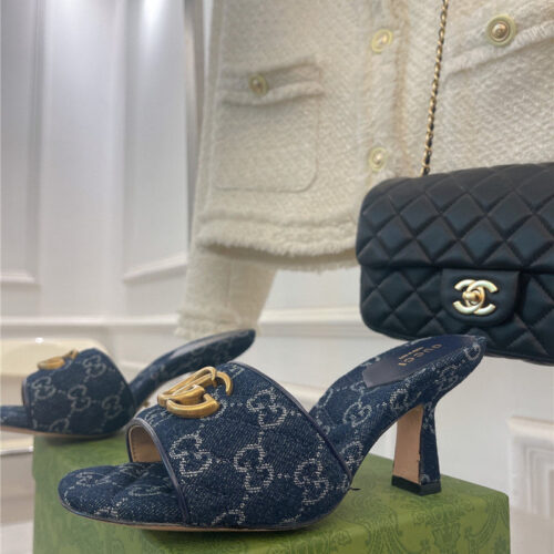 High Quality Luxury Gucci GG Buckle High Heel Slippers product detail