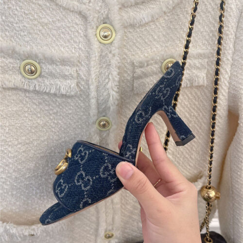 High Quality Luxury Gucci GG Buckle High Heel Slippers product detail