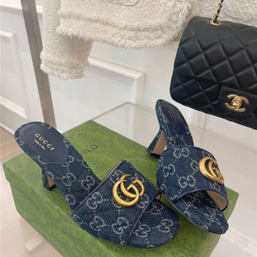 High Quality Luxury Gucci GG Buckle High Heel Slippers product detail