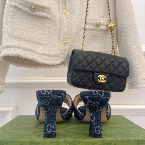 High Quality Luxury Gucci GG Buckle High Heel Slippers product detail