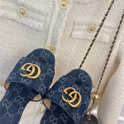 High Quality Luxury Gucci GG Buckle High Heel Slippers product detail