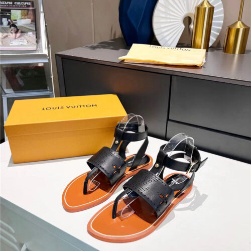 High Quality Luxury Louis Vuitton Lock It Flat Mules Sandals – Style 25155 product detail