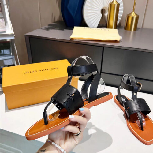 High Quality Luxury Louis Vuitton Lock It Flat Mules Sandals – Style 25155 product detail