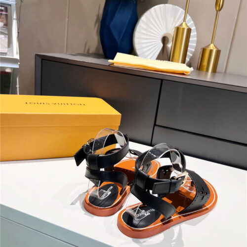 High Quality Luxury Louis Vuitton Lock It Flat Mules Sandals – Style 25155 product detail