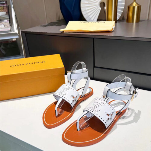 High Quality Luxury Louis Vuitton Lock It Flat Mules Sandals – Style 92387 product detail