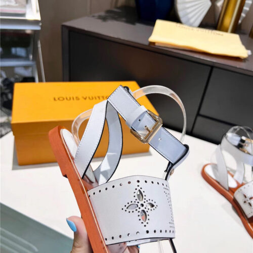 High Quality Luxury Louis Vuitton Lock It Flat Mules Sandals – Style 92387 product detail