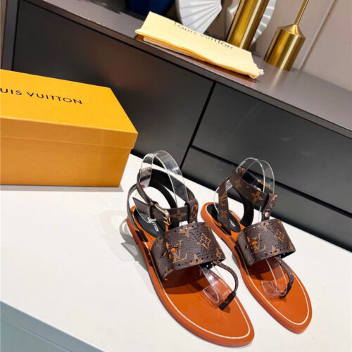 High Quality Luxury Louis Vuitton Lock It Flat Mules Sandals