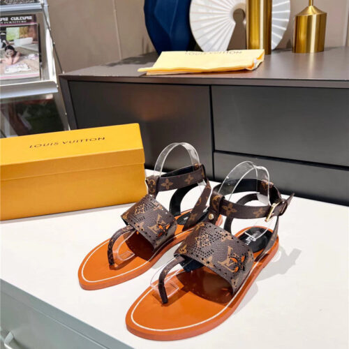 High Quality Luxury Louis Vuitton Lock It Flat Mules Sandals alternate view