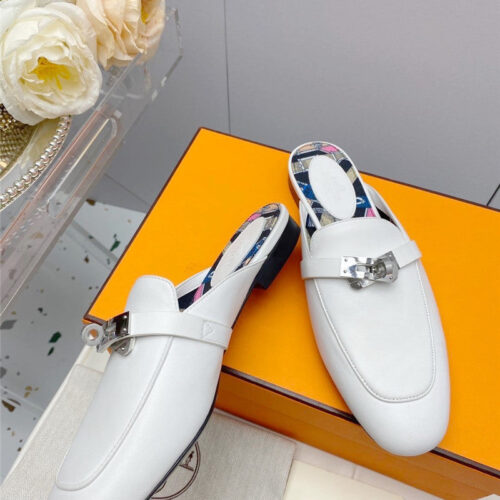 High Quality Luxury Hermes Kelly Gold Buckle Slippers product detail