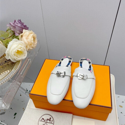 High Quality Luxury Hermes Kelly Gold Buckle Slippers product detail