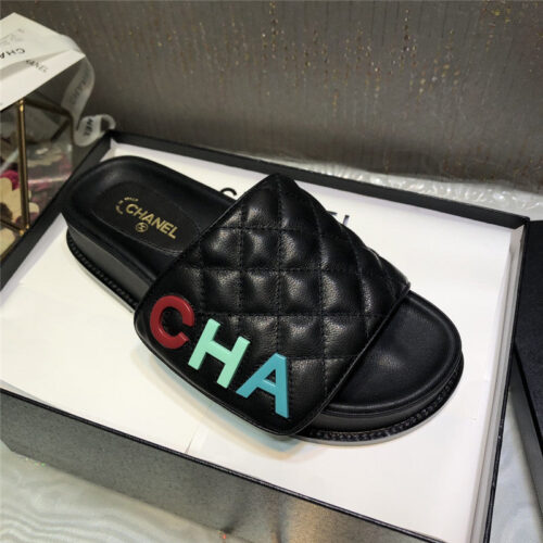 High Quality Luxury Chanel Embroidery Thick Bottom Hook And Loop Slippers – Style 77862 product detail
