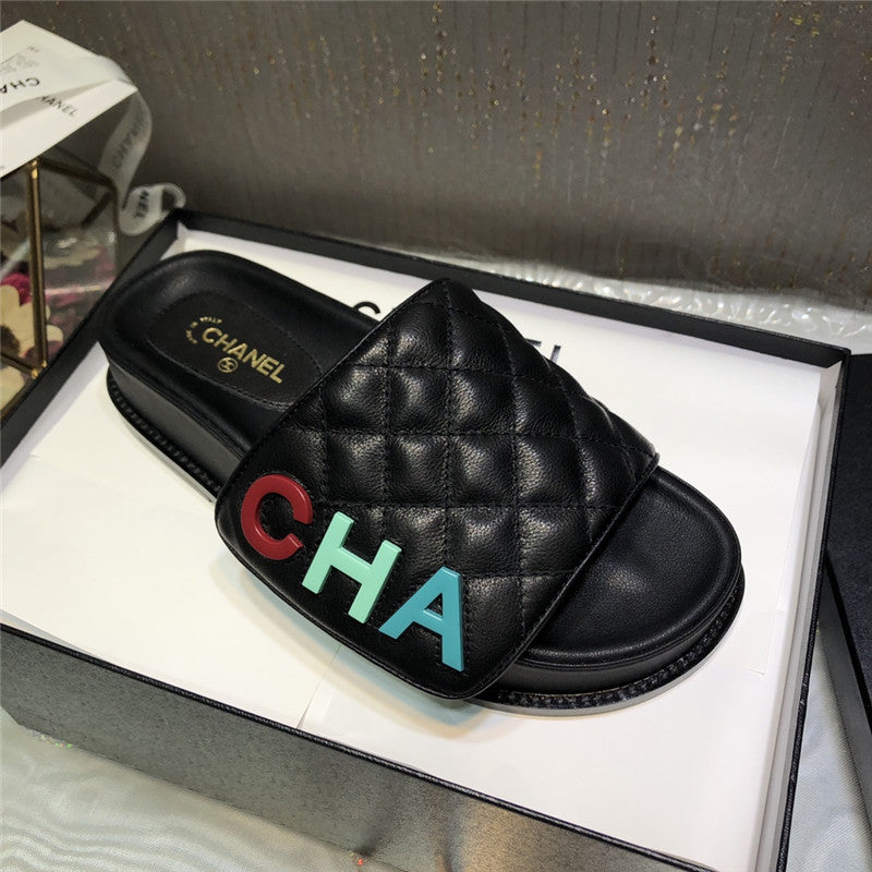 High Quality Luxury Chanel Embroidery Thick Bottom Hook And Loop Slippers – Style 77862 product detail