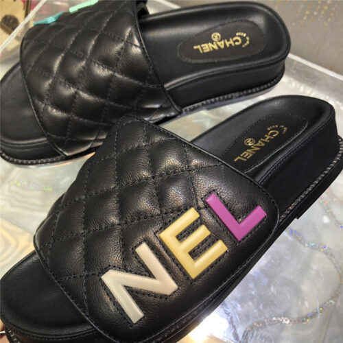 High Quality Luxury Chanel Embroidery Thick Bottom Hook And Loop Slippers – Style 77862 product detail