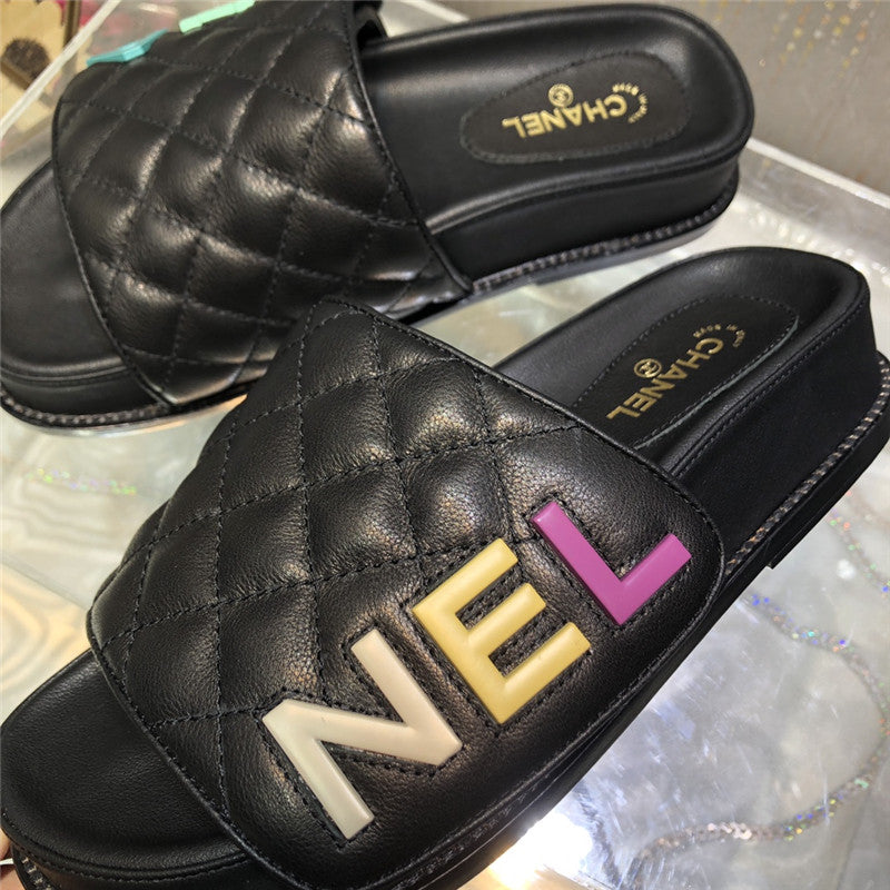 High Quality Luxury Chanel Embroidery Thick Bottom Hook And Loop Slippers – Style 77862 product detail