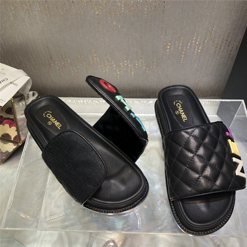 High Quality Luxury Chanel Embroidery Thick Bottom Hook And Loop Slippers – Style 77862 product detail