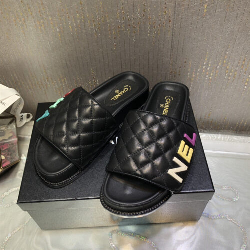 High Quality Luxury Chanel Embroidery Thick Bottom Hook And Loop Slippers – Style 77862