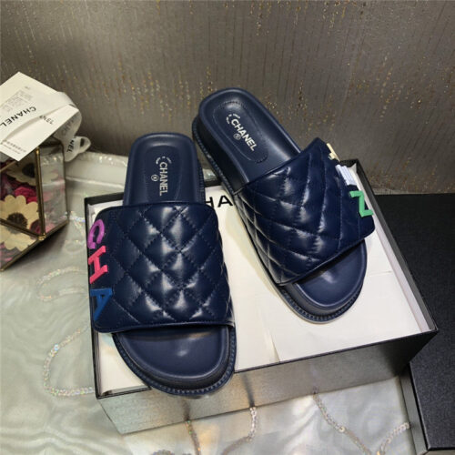 High Quality Luxury Chanel Embroidery Thick Bottom Hook And Loop Slippers – Style 41702 product detail
