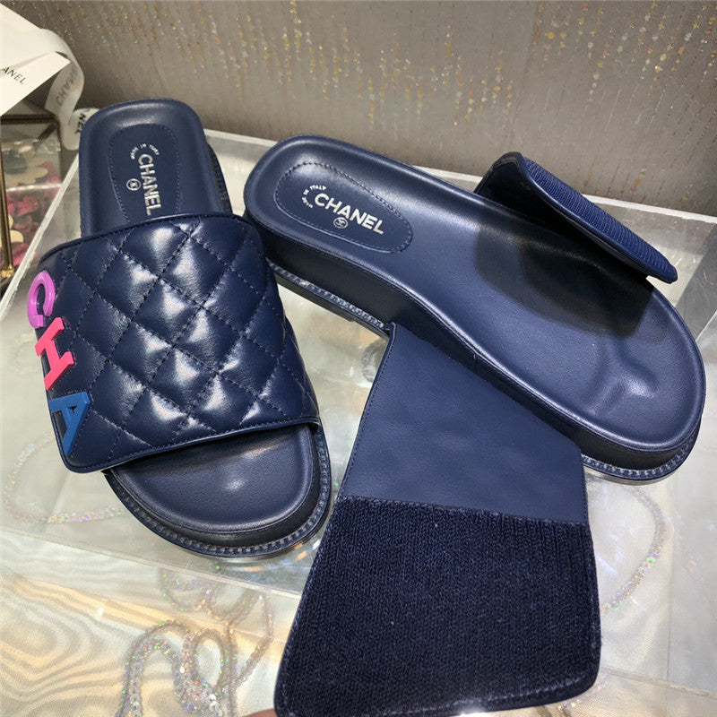 High Quality Luxury Chanel Embroidery Thick Bottom Hook And Loop Slippers – Style 41702 product detail