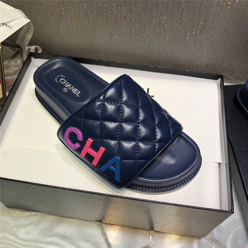 High Quality Luxury Chanel Embroidery Thick Bottom Hook And Loop Slippers – Style 41702 product detail