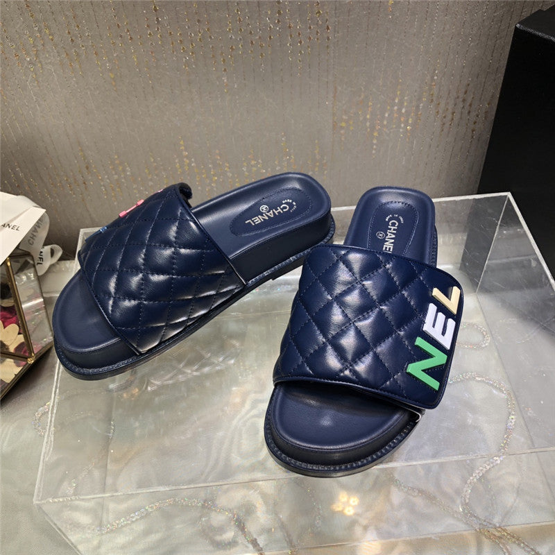 High Quality Luxury Chanel Embroidery Thick Bottom Hook And Loop Slippers – Style 41702 product detail