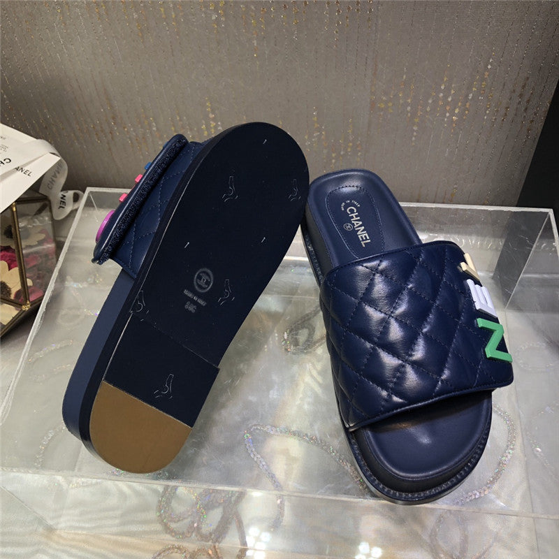 High Quality Luxury Chanel Embroidery Thick Bottom Hook And Loop Slippers – Style 41702 product detail