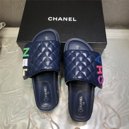 High Quality Luxury Chanel Embroidery Thick Bottom Hook And Loop Slippers – Style 41702 product detail