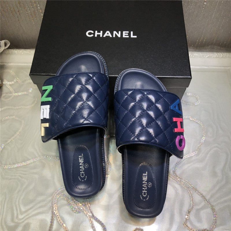 High Quality Luxury Chanel Embroidery Thick Bottom Hook And Loop Slippers – Style 41702 product detail