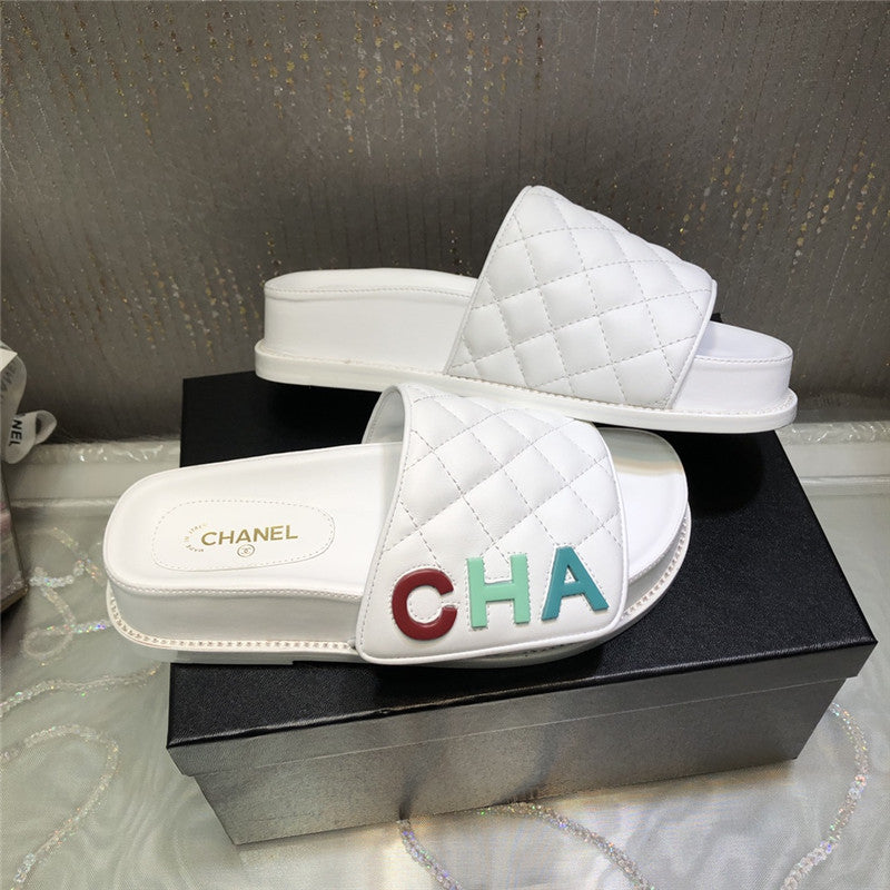 High Quality Luxury Chanel Embroidery Thick Bottom Hook And Loop Slippers – Style 36614 product detail