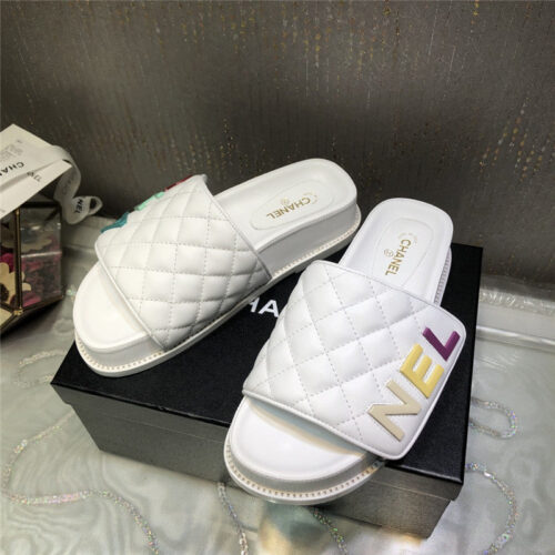 High Quality Luxury Chanel Embroidery Thick Bottom Hook And Loop Slippers – Style 36614 product detail