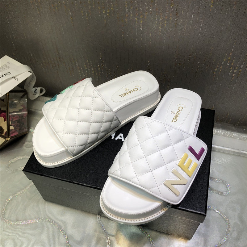 High Quality Luxury Chanel Embroidery Thick Bottom Hook And Loop Slippers – Style 36614 product detail