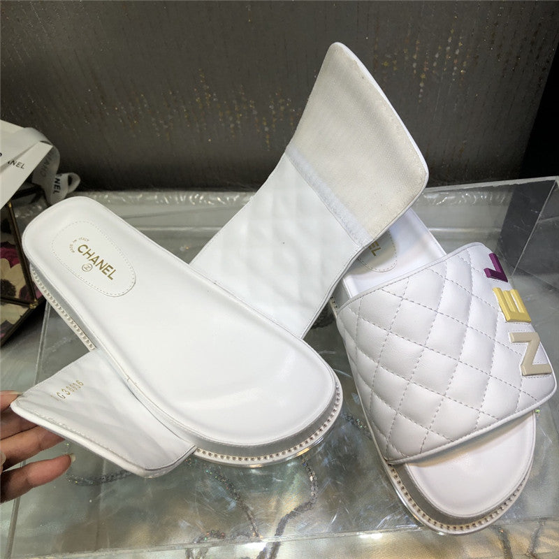 High Quality Luxury Chanel Embroidery Thick Bottom Hook And Loop Slippers – Style 36614 product detail