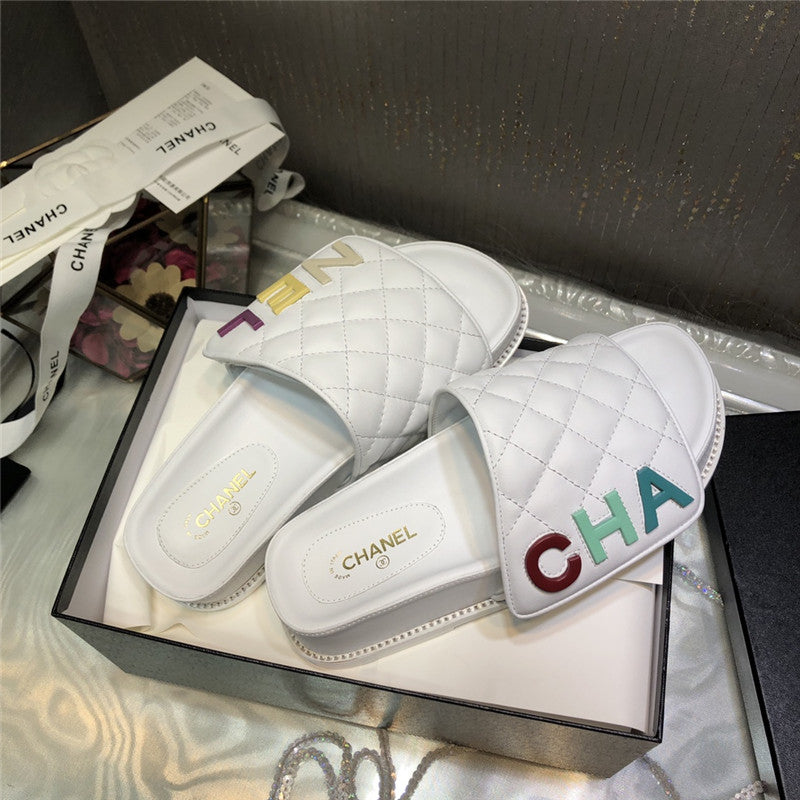 High Quality Luxury Chanel Embroidery Thick Bottom Hook And Loop Slippers – Style 36614 product detail