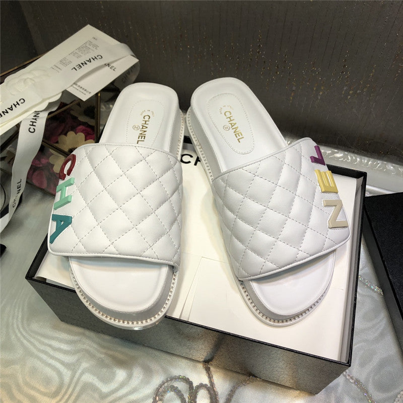 High Quality Luxury Chanel Embroidery Thick Bottom Hook And Loop Slippers – Style 36614 product detail