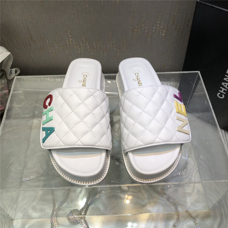 High Quality Luxury Chanel Embroidery Thick Bottom Hook And Loop Slippers – Style 36614 product detail