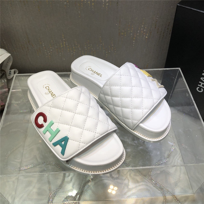 High Quality Luxury Chanel Embroidery Thick Bottom Hook And Loop Slippers – Style 36614
