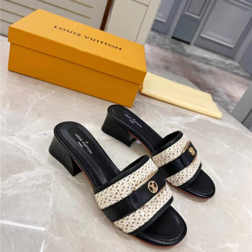 High Quality Luxury Louis Vuitton Chunky Heel Slippers