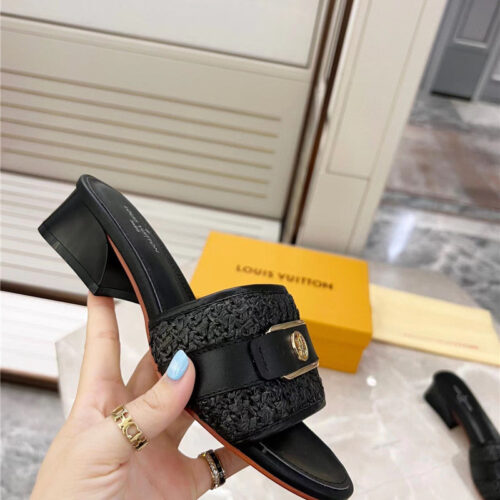 High Quality Luxury Louis Vuitton Chunky Heel Slippers – Style 26499 product detail