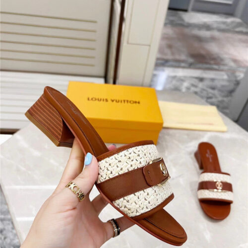 High Quality Luxury Louis Vuitton Chunky Heel Slippers – Style 60963 product detail