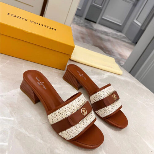 High Quality Luxury Louis Vuitton Chunky Heel Slippers – Style 60963