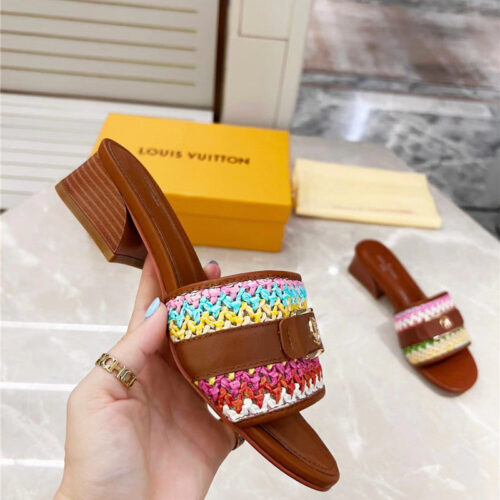 High Quality Luxury Louis Vuitton Chunky Heel Slippers – Style 95427 product detail