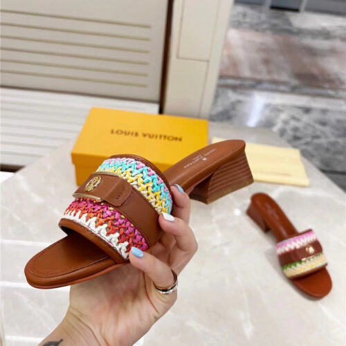 High Quality Luxury Louis Vuitton Chunky Heel Slippers – Style 95427 product detail